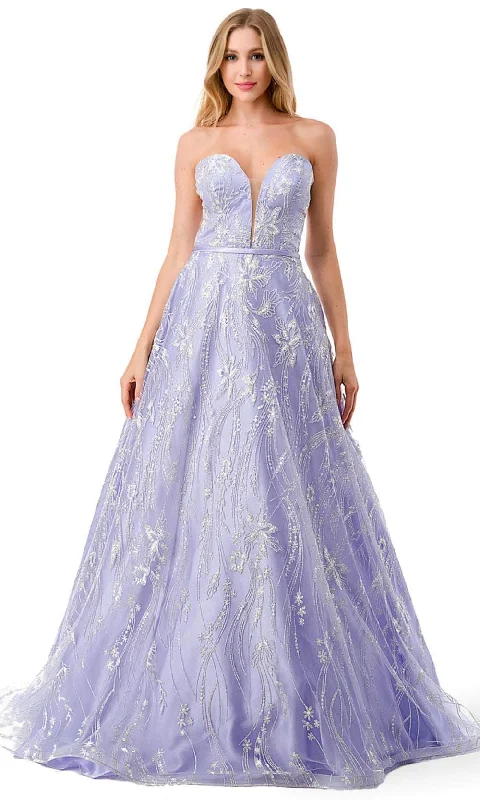 prom dresses with sheer overlaysAspeed Design L2774B - Glitter Sweep Train Prom Dress