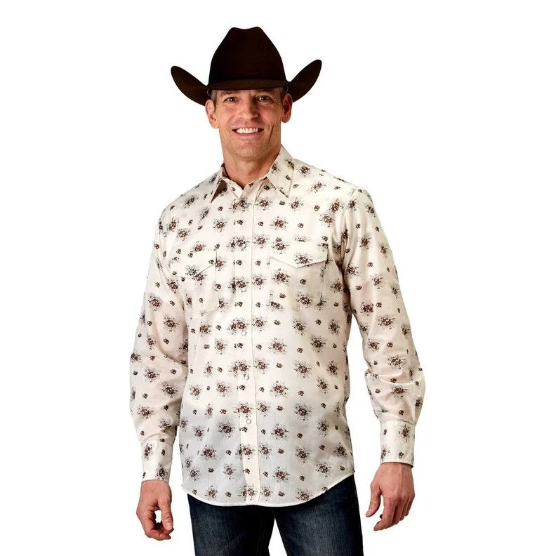 Roper Western Shirt Mens L/S Floral Snap Cream 01-001-0019-0352 WH