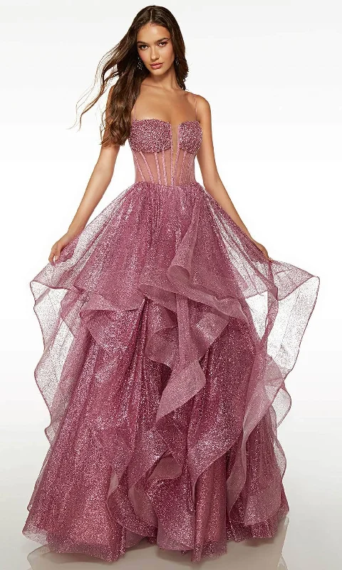 lace prom dressesAlyce Paris 61524 - Ruffled Glitter Prom Gown