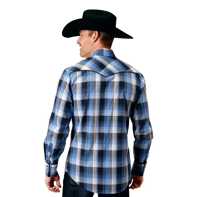 Roper Western Shirt Mens L/S Bull Rider Blue 01-001-0016-1065 BU