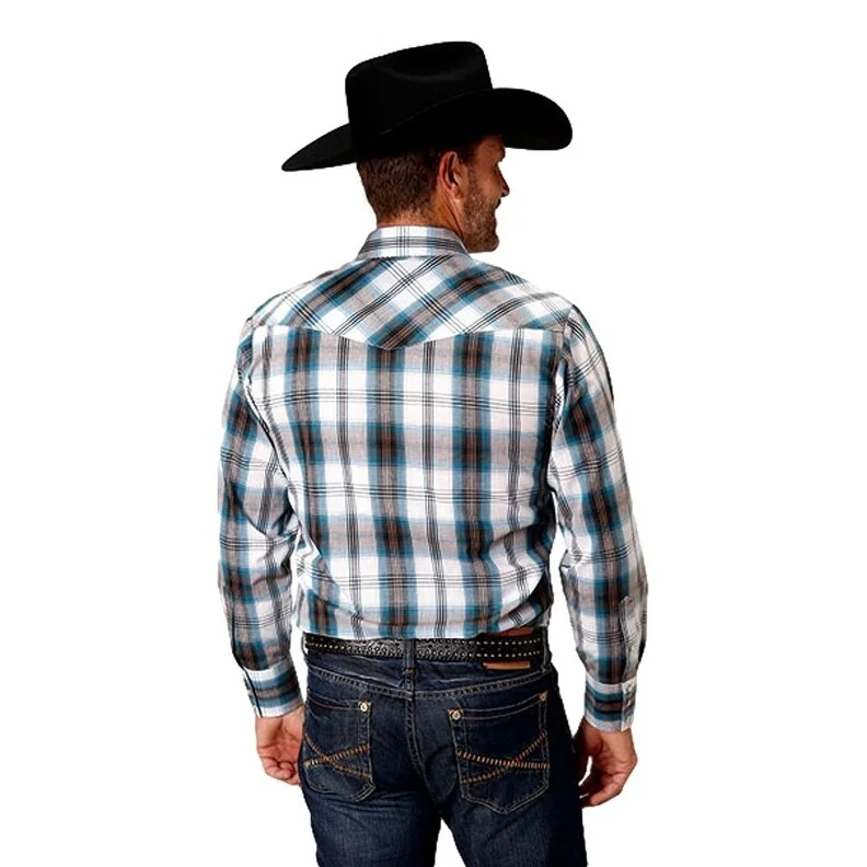 Roper Western Shirt Mens L/S Plaid Snap Blue 01-001-0101-0587 BU