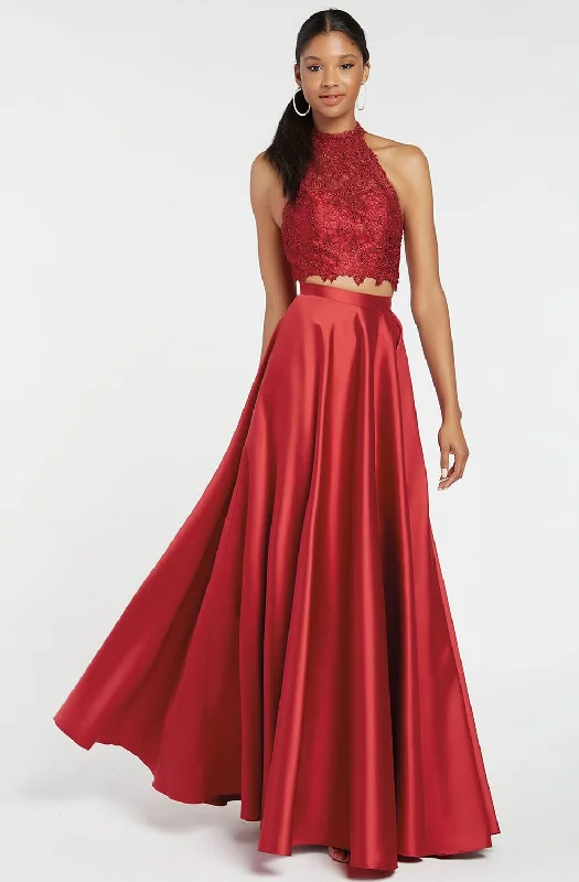 illusion neckline prom dressesAlyce Paris 60329 - Fitted Croptop High Slit A-Line Prom Dress