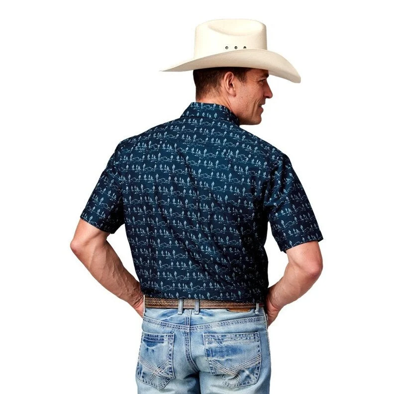 Roper Western Shirt Mens Short Sleeve Snap Print 03-002-0064-0469 BU