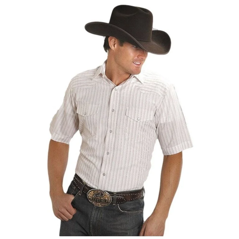 Roper Western Shirt Mens S/S Snap Stripe White 01-002-0145-0925 WH