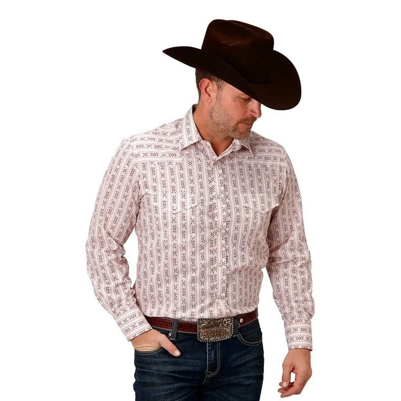 Roper Western Shirt Mens L/S Print Snap Wine 01-001-0019-0100 WI