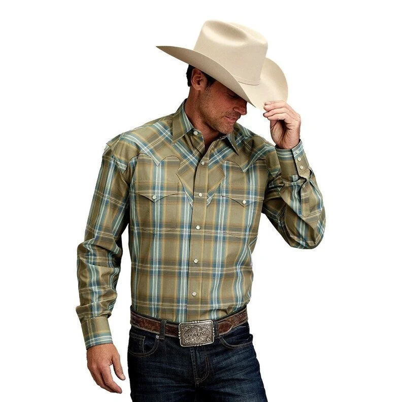 Stetson Western Shirt Mens L/S Snap Plaid Brown 11-001-0478-2041 BR