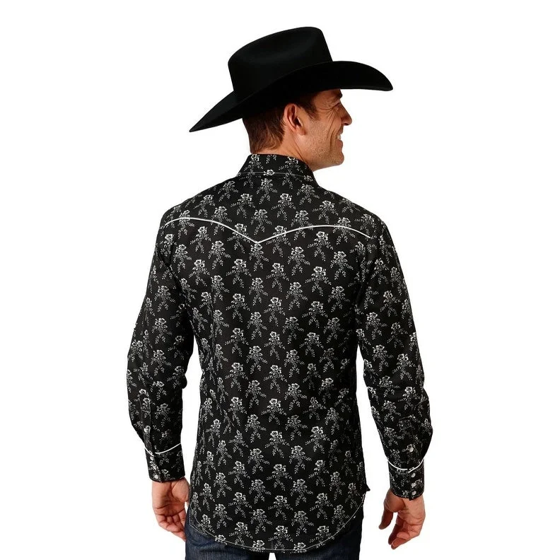 Roper Western Shirt Mens Floral L/S Snap Black 01-001-0086-0705 BL