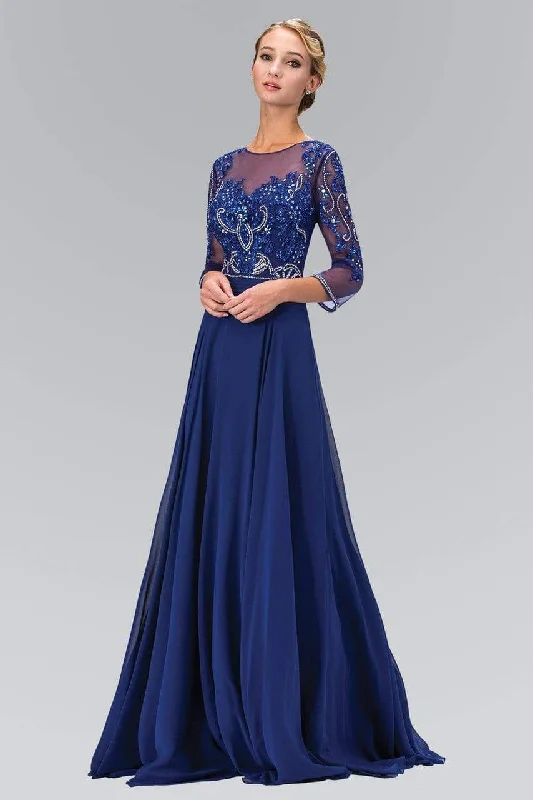 prom dress shopping tipsElizabeth K GL2127 - Sheer Quarter Sleeve Prom Gown