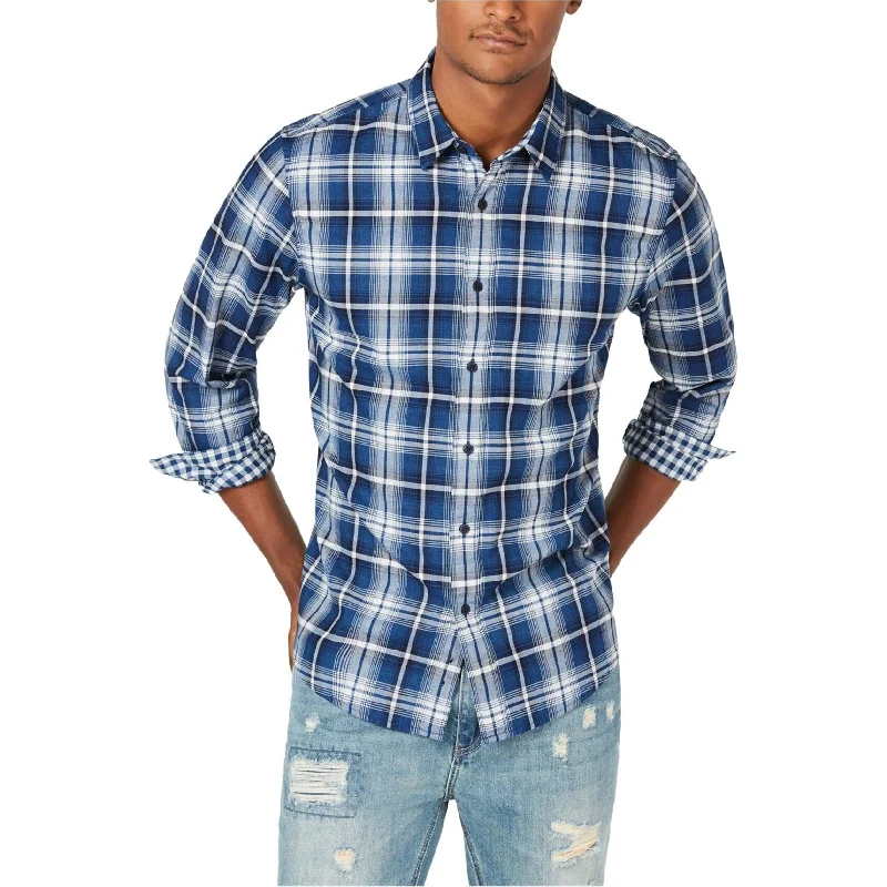 American Rag Mens Double Face Plaid Button Up Shirt, Blue, Small