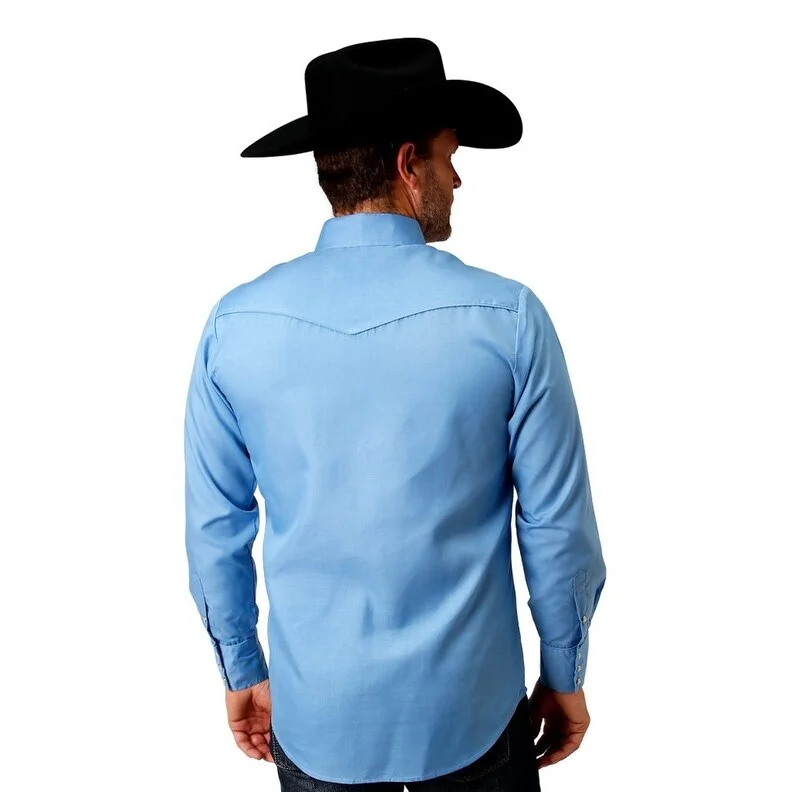 Roper Western Shirt Mens L/S Solid Snap Embroidery 01-001-0017-0252 BU