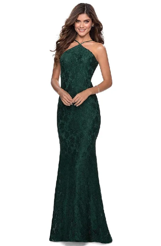 affordable prom dressesLa Femme - High Halter Lace Prom Dress 28619SC