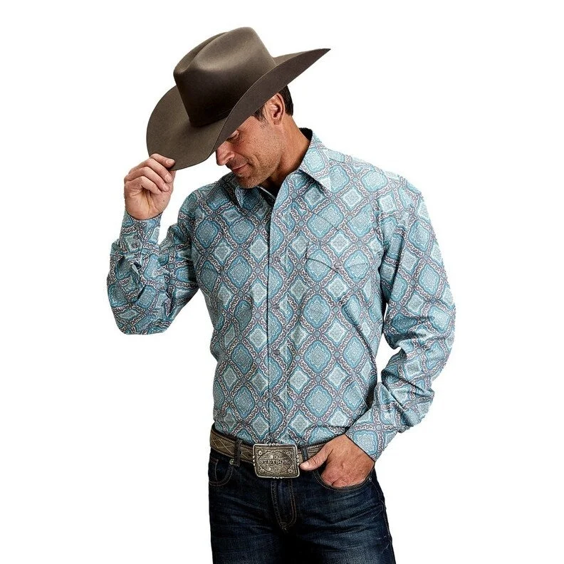 Stetson Western Shirt Mens Print L/S Turquoise 11-001-0425-2057 BU