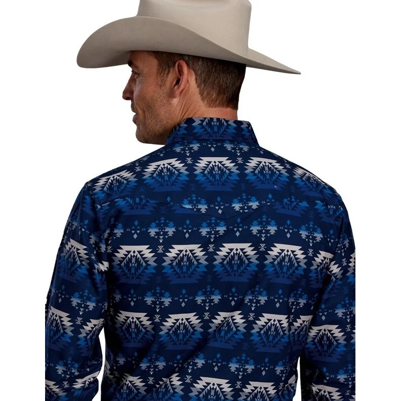 Roper Western Shirt Mens L/S Ombre Aztec Blue 03-001-0067-0635 BU