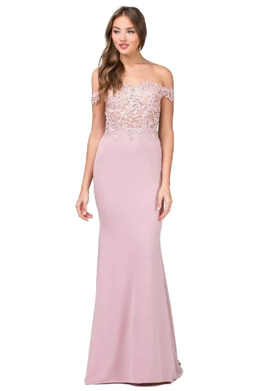 dark prom dressesDancing Queen - Floral Embroidered Illusion Off Shoulder Prom Dress 2274