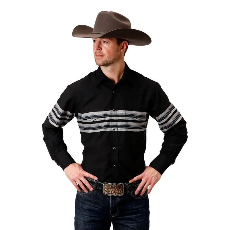 Roper Western Shirt Mens Long Sleeve Stripes Black 01-001-0043-0709 BL