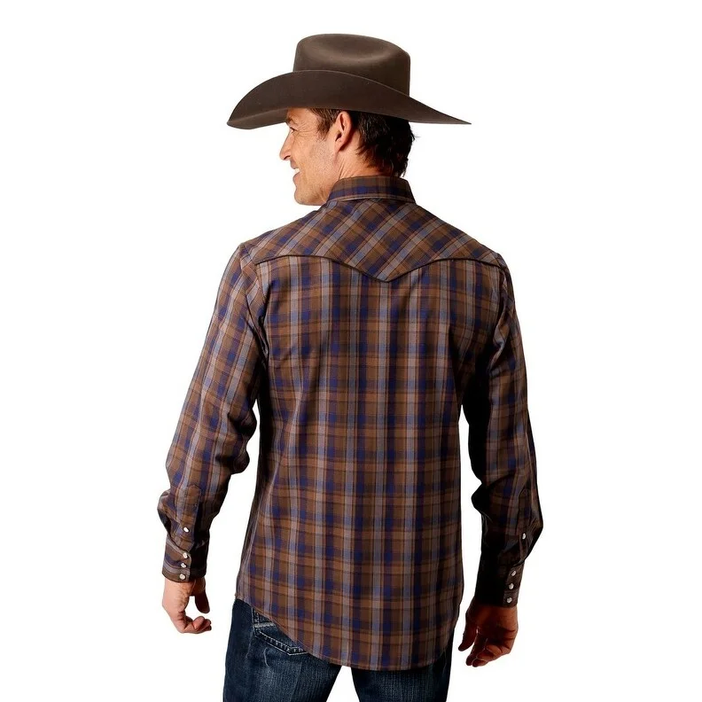 Roper Western Shirt Mens L/S Plaid Retro Piped 01-001-0086-6044 BU