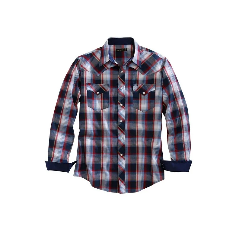 Tin Haul Western Shirt Mens L/S Plaid Snap Blue 10-001-0062-0275 BU