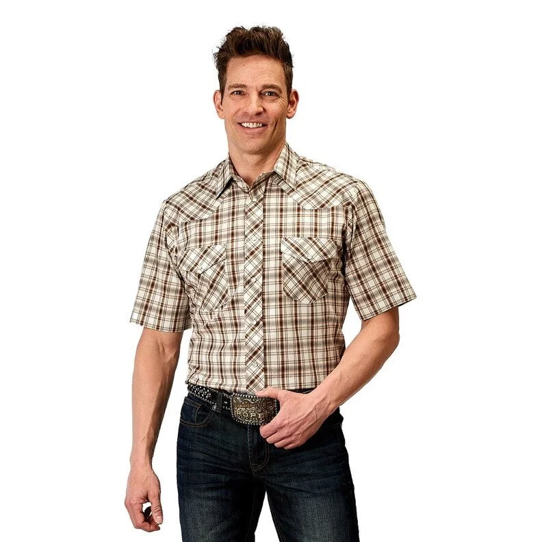 Roper Western Shirt Mens S/S Plaid Snap Brown 01-002-0101-3001 BR