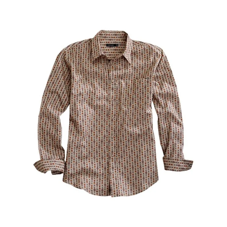 Tin Haul Western Shirt Mens L/S Snaps Aztec Brown 10-001-0068-0703 BR