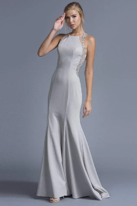 cap sleeve prom dressesAspeed Design L1944 Embellished Jewel Sheath Prom Dress