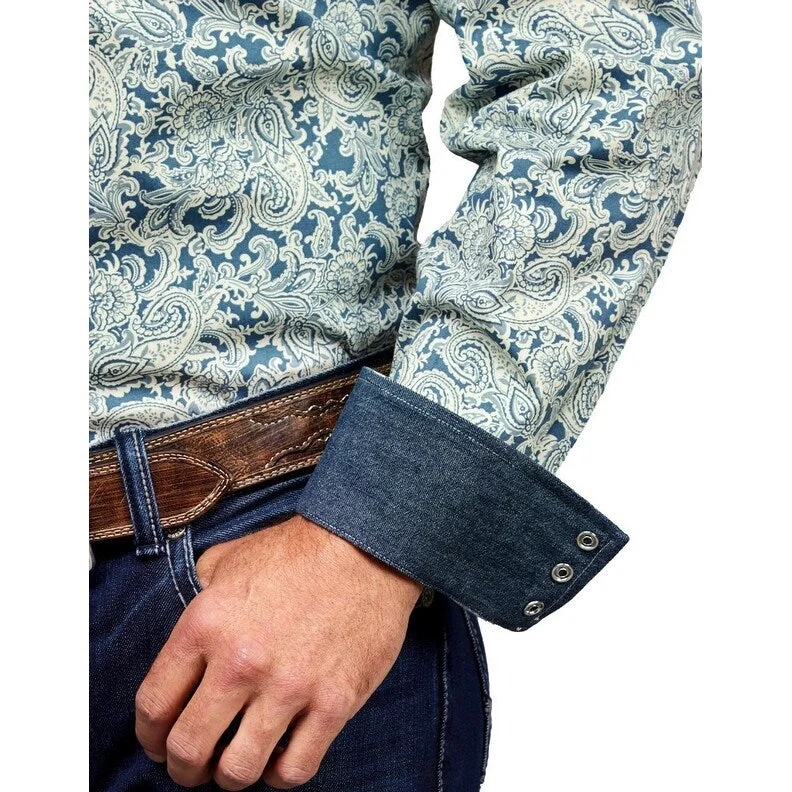 Stetson Western Shirt Mens L/S Paisley Denim Blue 11-001-0425-5024 BU