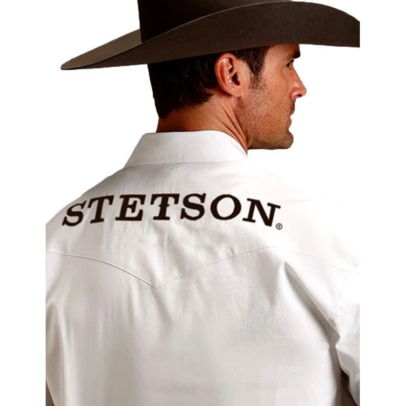 Stetson Western Shirt Mens Long Sleeve Solid Logo 11-001-0489-2025 WH