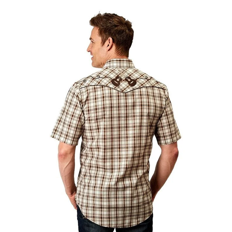 Roper Western Shirt Mens S/S Plaid Snap Brown 01-002-0016-3001 BR