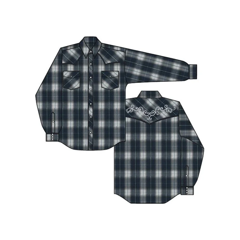 Roper Western Shirt Mens L/S Plaid Snap Navy 01-001-0016-2004 BU