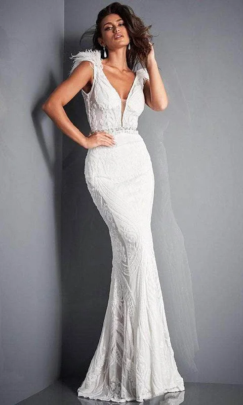 flowy prom dressesJovani - Sequined V-Back Sheath Prom Gown 3180SC