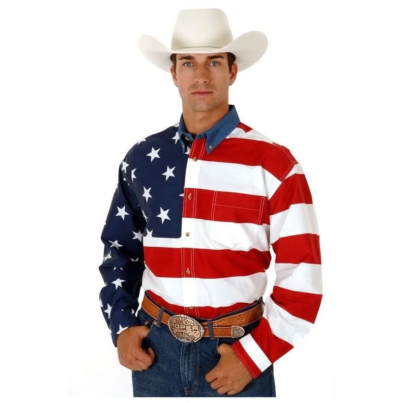 Roper Western Shirt Mens L/S Tall USA Flag Red 03-001-0185-0701 RE