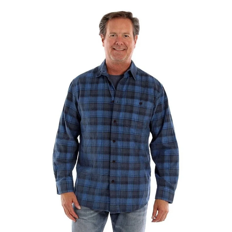 Scully Western Shirt Mens L/S Corduroy Plaid Button Blue F0_5384