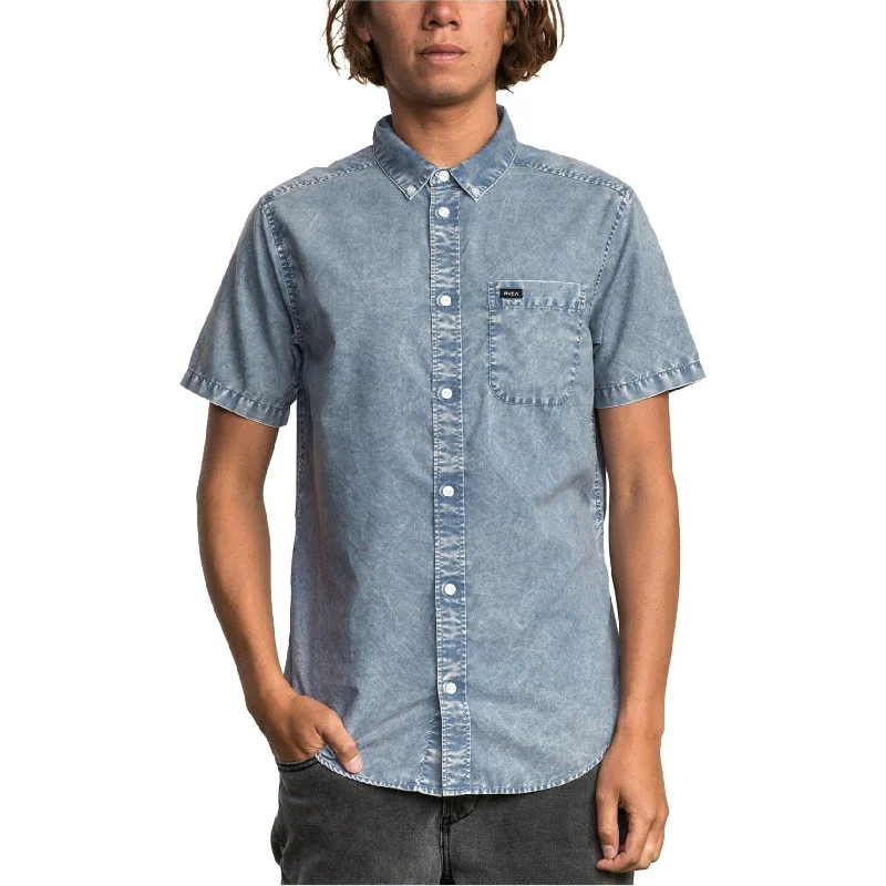 RVCA Mens Washed Button Up Shirt, Blue, X-Large