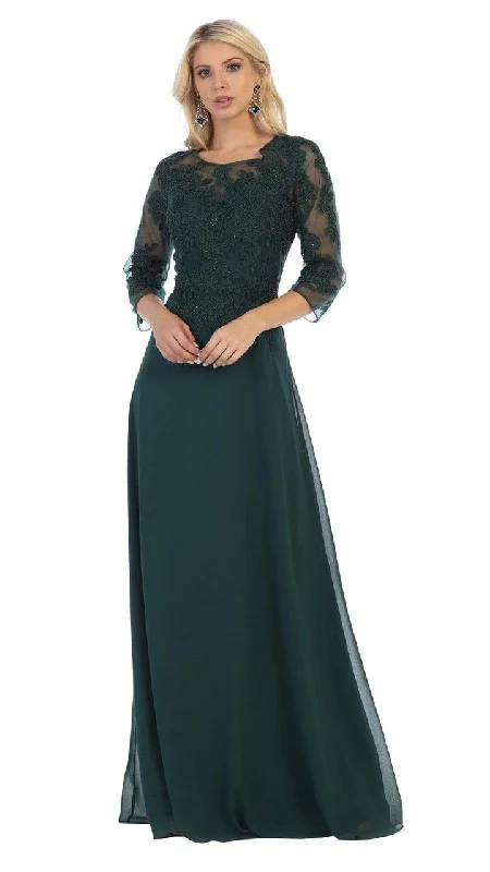 sleeveless prom dressesMay Queen - Quarter Sleeve Lace Prom Dress MQ1637