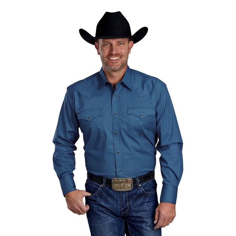 Roper Western Shirt Mens Stretch L/S Diamond Blue 03-001-0225-6601 BU