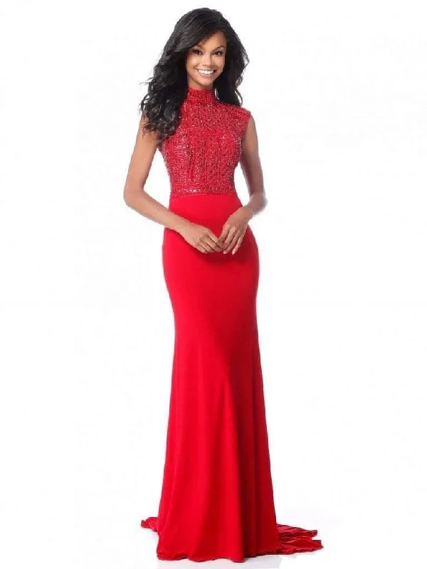 lace-up prom dressesSherri Hill 51876 - High Neck Cutout Back Prom Dress