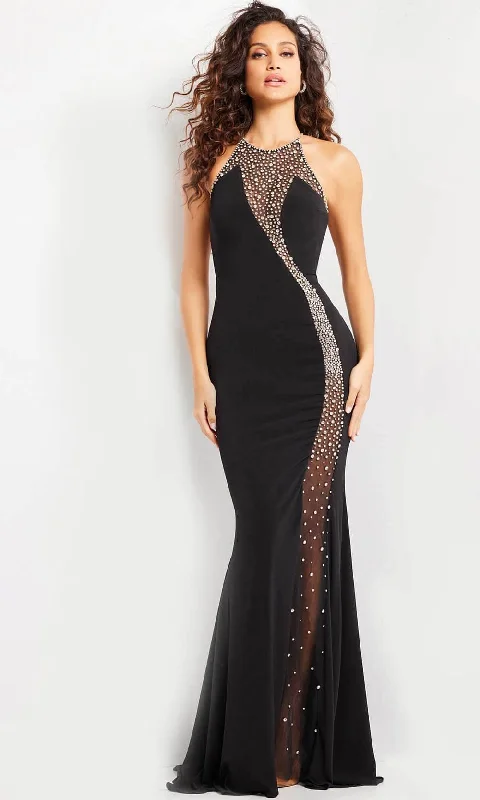 short prom dressesJovani 37215 - Beaded Illusion Panel Prom Gown