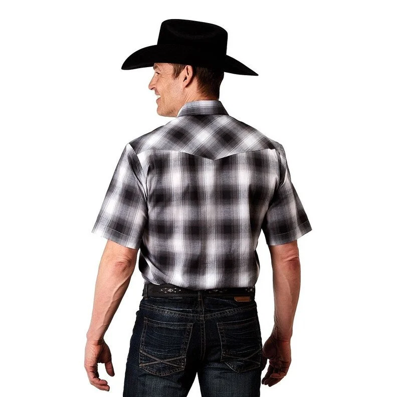 Roper Western Shirt Mens S/S Plaid Snap Black 01-002-0101-3005 BL