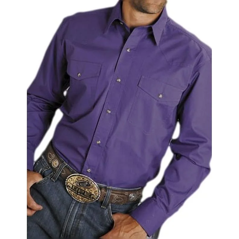 Roper Western Shirt Mens L/S Solid Snap Tall Grape 03-001-0765-1067 PU