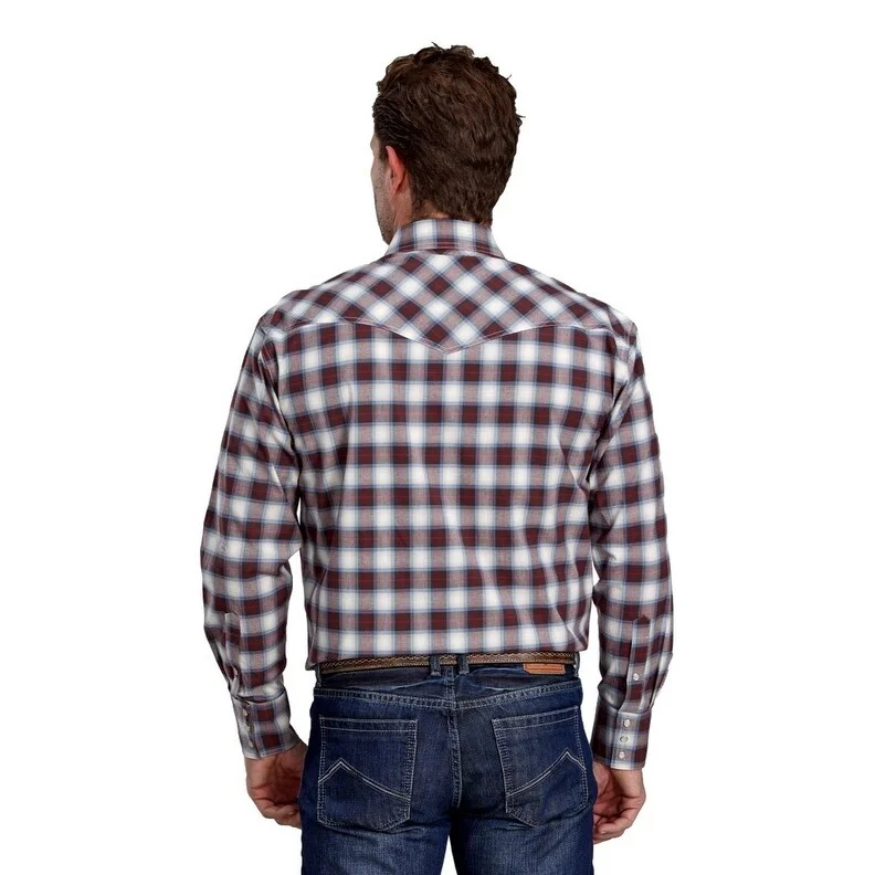 Roper Western Shirt Mens L/S Stretch Plaid Brown 03-001-0278-7700 BR