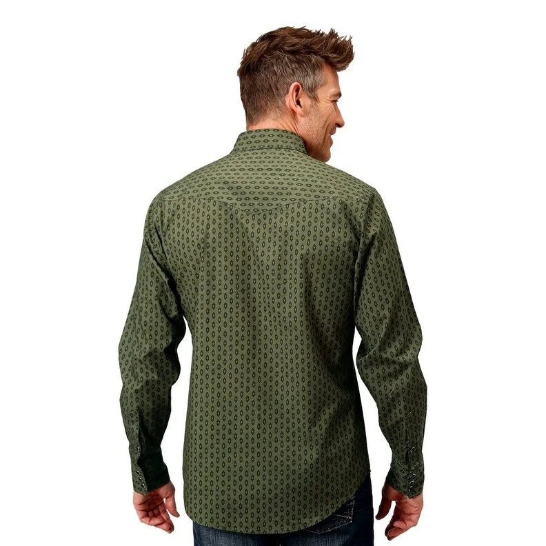 Roper Western Shirt Mens L/S Allover Print Green 03-001-0064-0103 GR