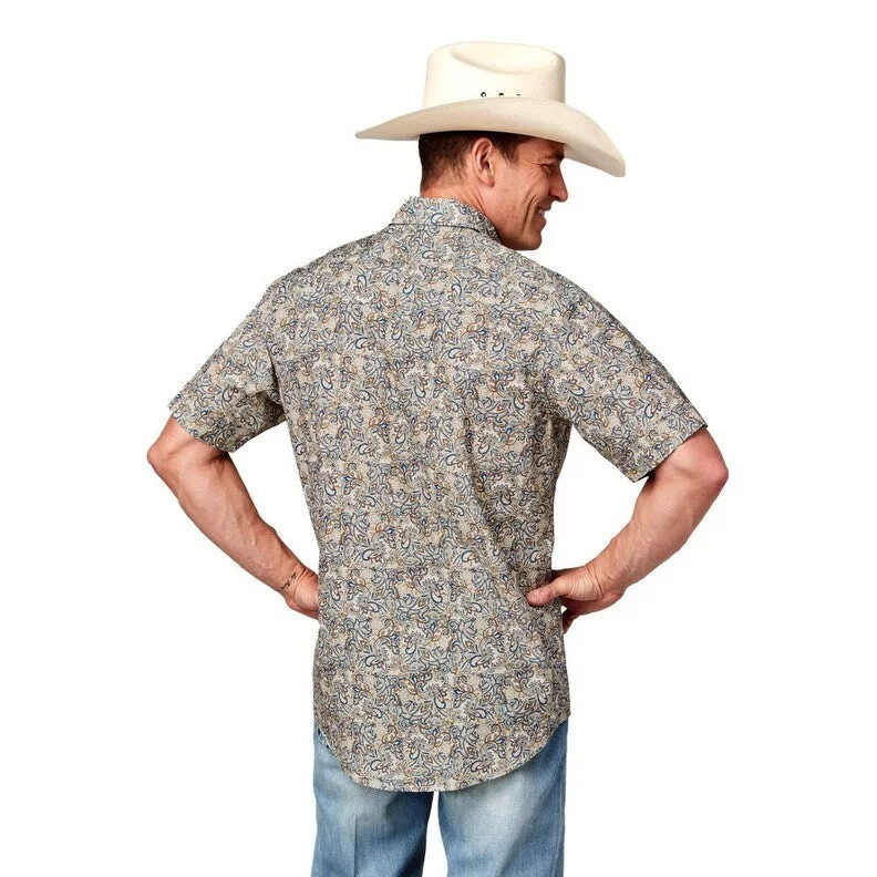 Roper Western Shirt Mens S/S Snap Print Brown 03-002-0064-0472 BR