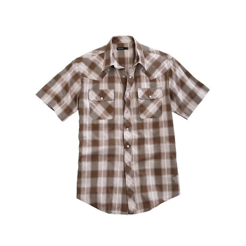 Tin Haul Western Shirt Mens S/S Plaid Snap Gray 10-002-0062-4055 GY