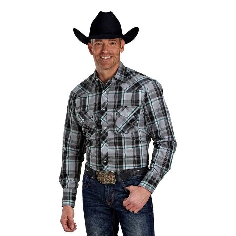 Roper Western Shirt Mens Snap Front Plaid L/S Gray 01-001-0101-6085 GY