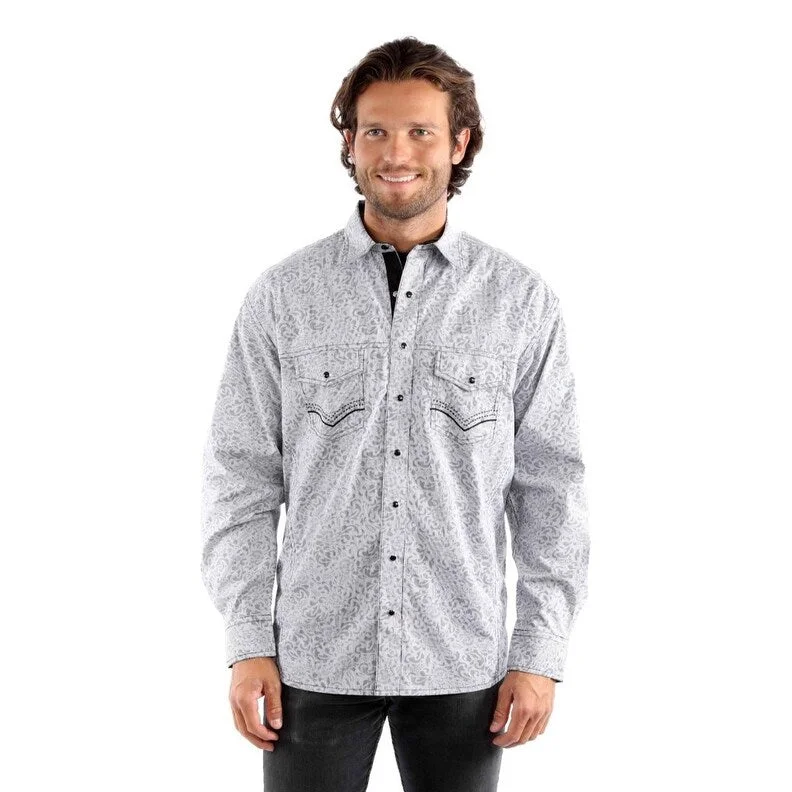 Scully Western Shirt Mens L/S Signature Print Snap Gray F0_PS-342