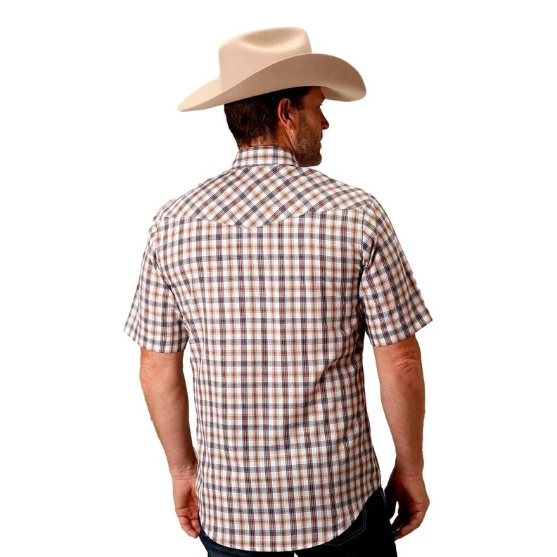 Roper Western Shirt Mens Short Sleeve Plaid Snap 01-002-0101-2001 BU