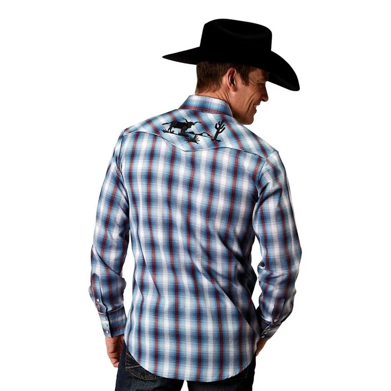 Roper Western Shirt Mens Plaid L/S Snap Gray 01-001-0016-3006 GY