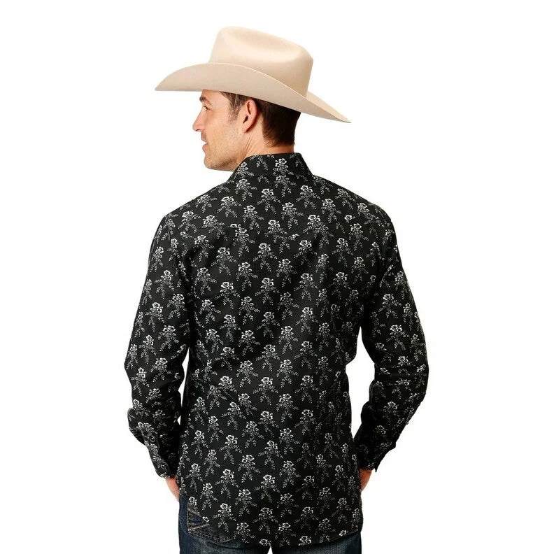 Roper Western Shirt Mens L/S Print Snap Black 01-001-0019-0705 BL