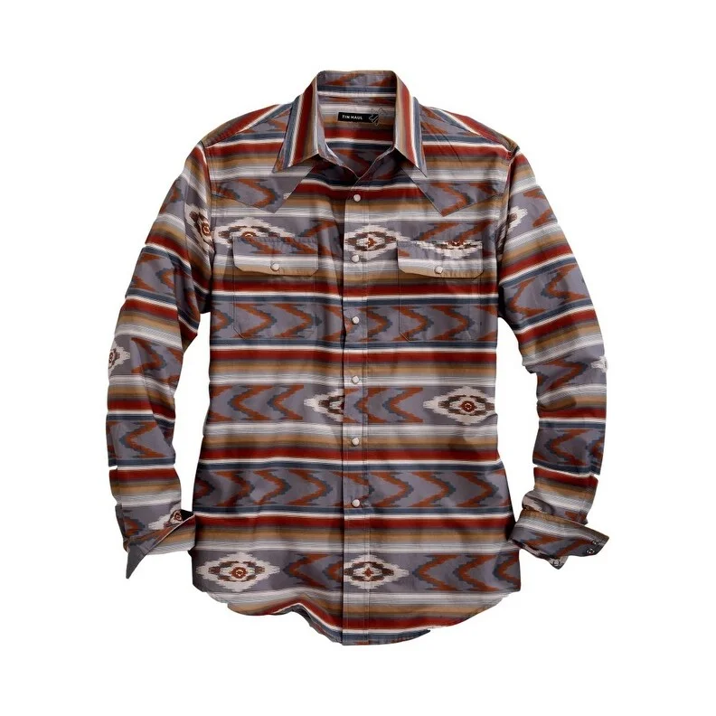 Tin Haul Western Shirt Mens L/S Aztec Print Gray 10-001-0067-0710 GY