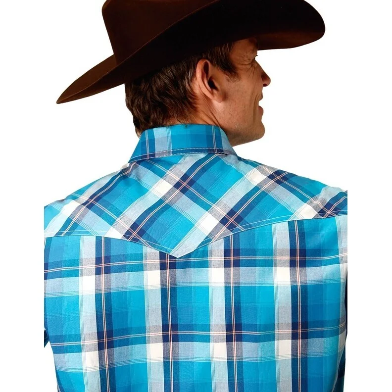 Roper Western Shirt Mens L/S Moon Plaid Blue 03-001-0278-7033 BU