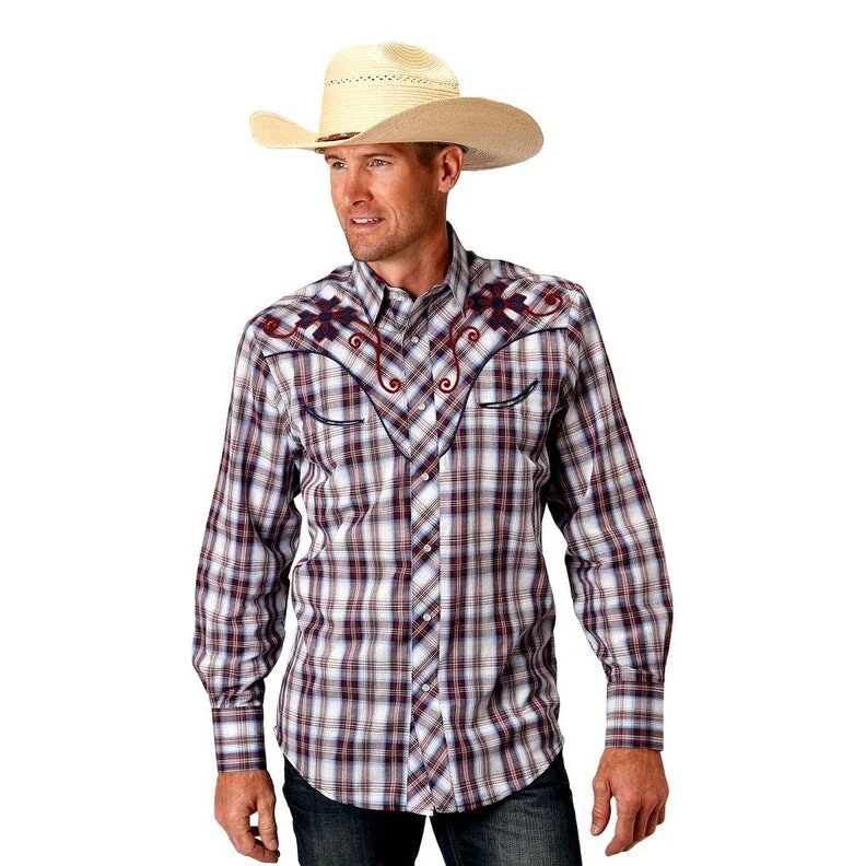 Roper Western Shirt Mens L/S Snaps Plaid Wine 01-001-0024-2005 WI